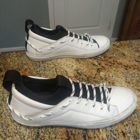 Bruno Bordese Men's Triangular Black/White Leather Sneakers Laces Size 9 US 43 - Picture 5 of 12